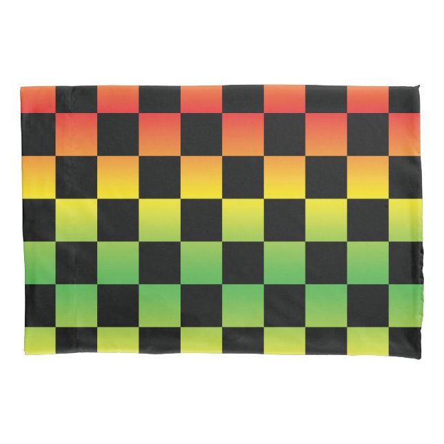 Red Yellow Green Rasta Ombre Chequerboard Pillowcase (Front)
