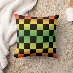 Red Yellow Green Rasta Ombre Chequerboard Throw Pillow