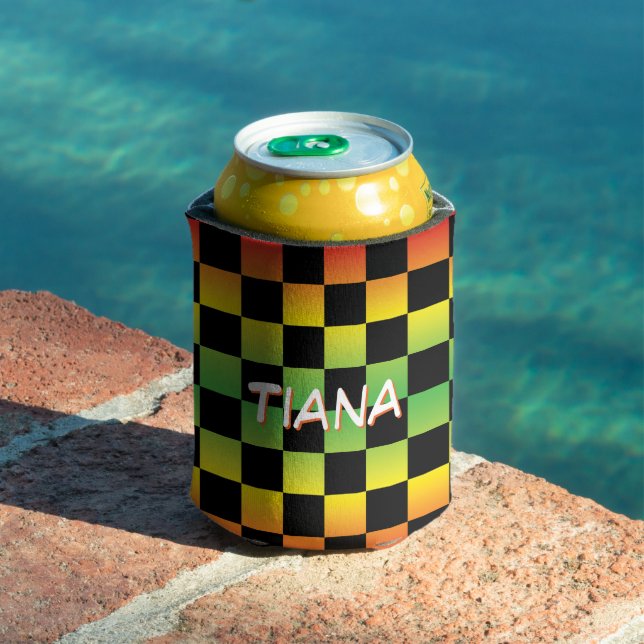  Red Yellow Green Rasta Ombre Chequered Monogram Can Cooler (In Situ Pool)