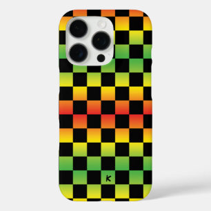 Red Yellow Green Rasta Ombre Chequered Monogram iPhone 16 Pro Case