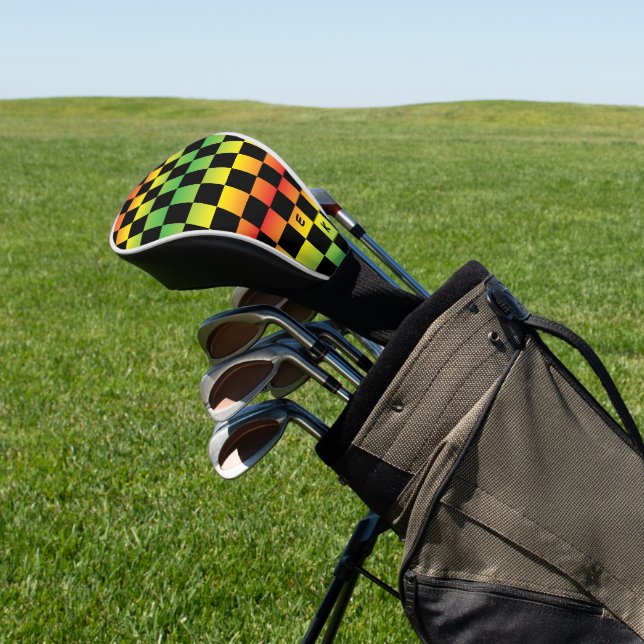  Red Yellow Green Rasta Ombre Chequered Monogram Golf Head Cover (In Situ)
