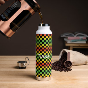 Red Yellow Green Rasta Ombre Chequered Monogram Water Bottle