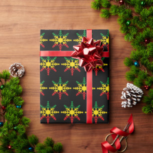 Red Yellow Green Stripes Rasta Christmas Snowflake Wrapping Paper