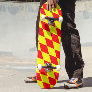 Red Yellow Harlequin Checkered Design Skateboard