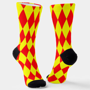 Red Yellow Harlequin Checkered Design  Socks