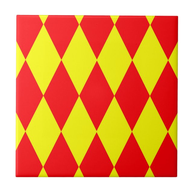 Red Yellow Harlequin Checkered Design  Tile (Front)