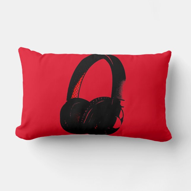 Red Yellow Headphone Pop Art Head Phone Lumbar Pillow (Front)