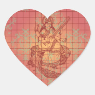 red yellow hindu Goddess Saraswati Wisdom India Heart Sticker
