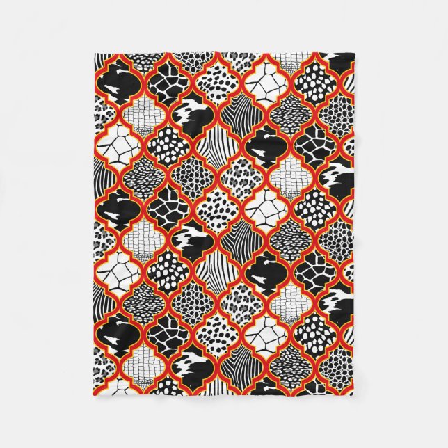 Red Yellow Hollywood Regency Animal Print Fleece Blanket (Front)