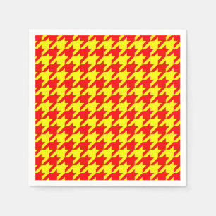Red Yellow Houndstooth Plaid Check Napkin