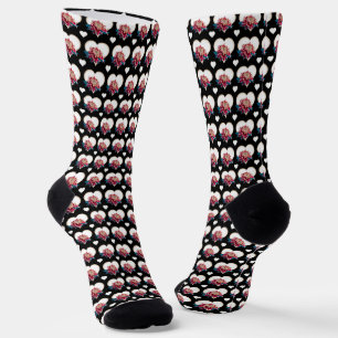 Red & yellow Japanese chrysanthemum heart black Socks