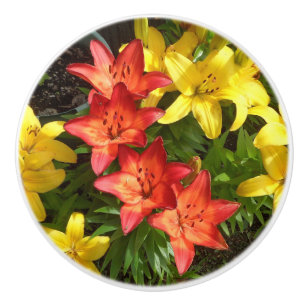 Red & Yellow Lily w/green foliage Ceramic Pull
