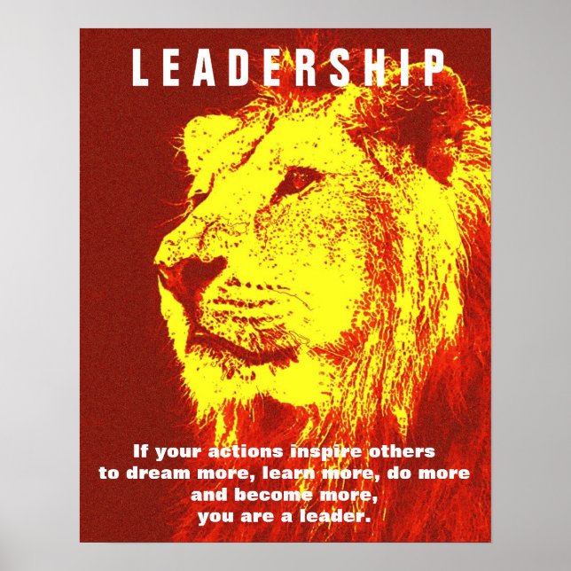Red Yellow Motivational Leadership Lion Poster (Front)
