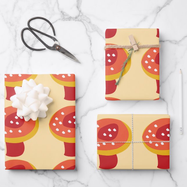 Red Yellow Mushroom Toadstool  Wrapping Paper Sheet (Front)