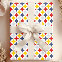 Red Yellow Navy Geometric Diamond Pattern