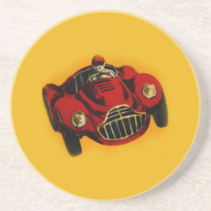 Red Yellow Old Auto Racing Car Coaster