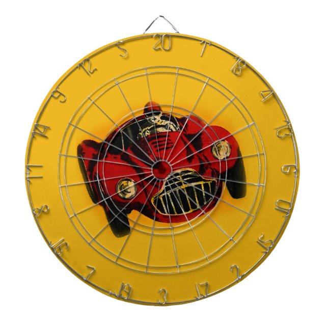 Red Yellow Old Auto Racing Car Dartboard (Front)