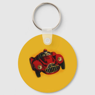 Red Yellow Old Auto Racing Car Keychain