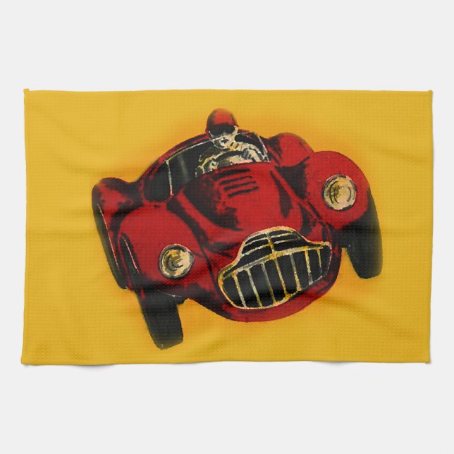 Red Yellow Old Auto Racing Car Kitchen Towel (Horizontal)