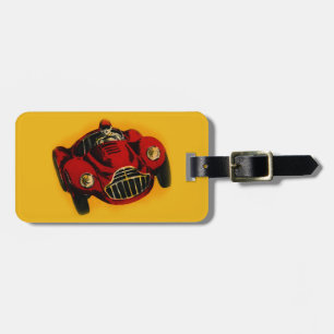 Red Yellow Old Auto Racing Car Luggage Tag