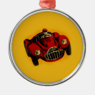 Red Yellow Old Auto Racing Car Metal Ornament