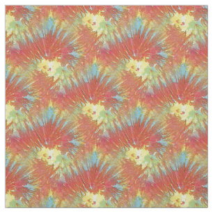 Red Yellow Orange Blue Tie Dye Spiral Pattern Fabric