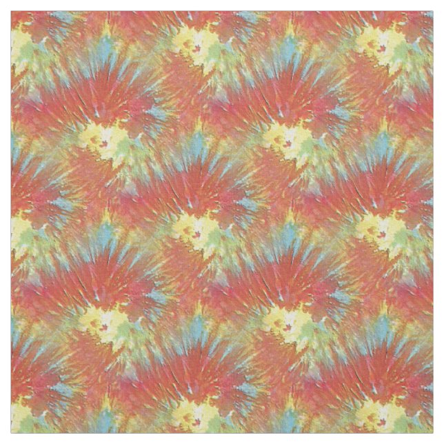 Red Yellow Orange Blue Tie Dye Spiral Pattern Fabric (Swatch)