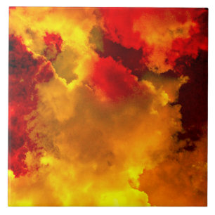 Red yellow orange clouds abstract digital art tile