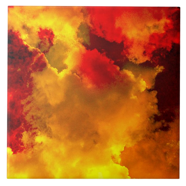 Red yellow orange clouds abstract digital art tile (Front)