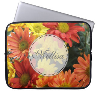 Red, yellow, orange colourful autumn daisy flowers laptop sleeve