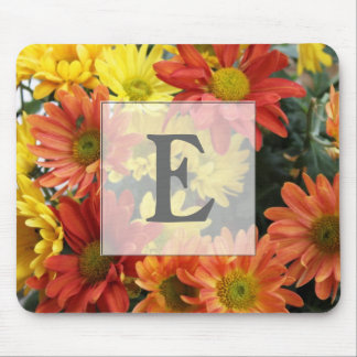 Red, yellow, orange colourful autumn daisy flowers mouse pad