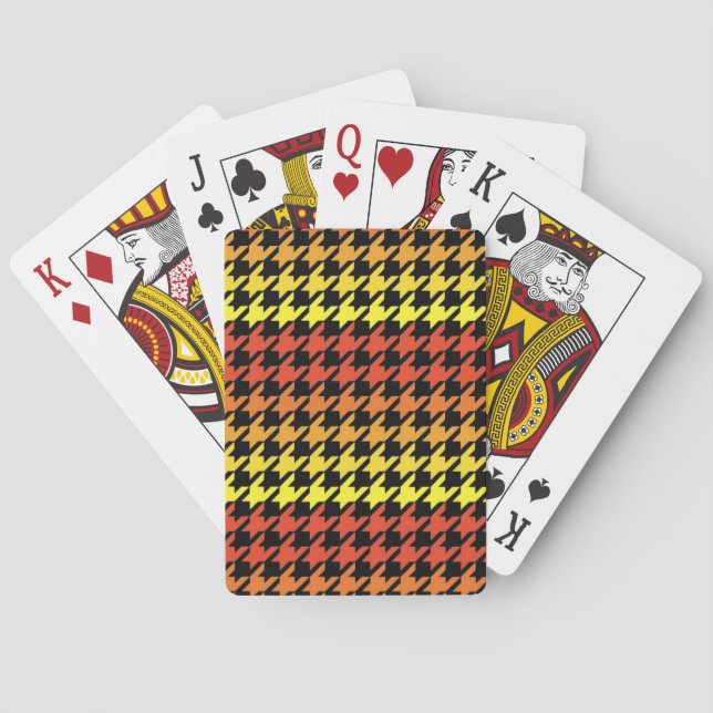 Red yellow orange houndstooth pattern playing cards (Back)
