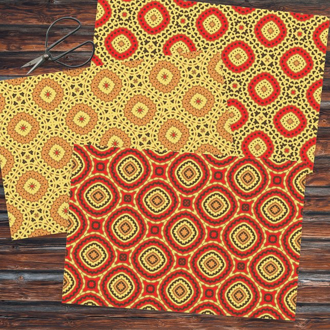 Red Yellow Orange Oriental Geometric Patterns Wrapping Paper Sheet (Creator Uploaded)