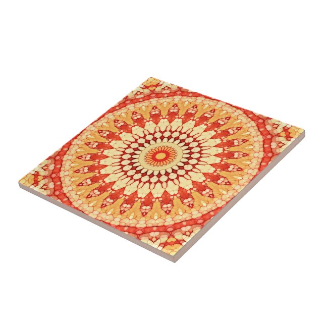 Red Yellow Orange Summer Sun Mandala Pattern Tile (Side)