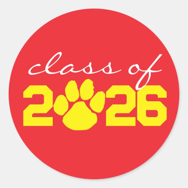 Red & Yellow Paw Print Graduation Stickers (Front)