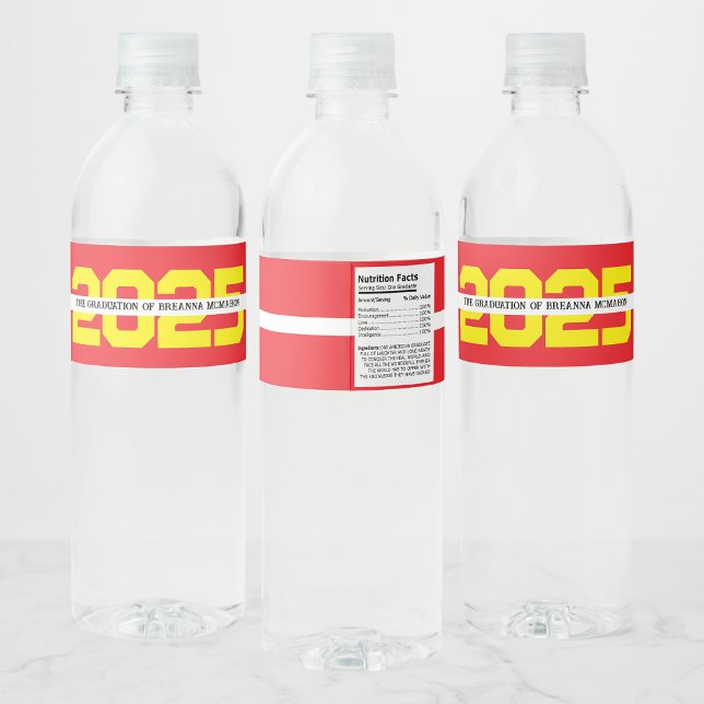 Red & Yellow Personalized Graduation Water Bottle Label (Creator Uploaded)