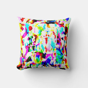 Red Yellow Pink Aqua Paint Splashes Medley Design Throw Pillow