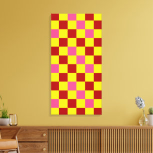 Red Yellow Pink Chequered Pattern Design Canvas Print