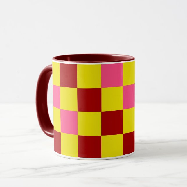Red Yellow Pink Chequered Pattern Design  Mug (Front Left)