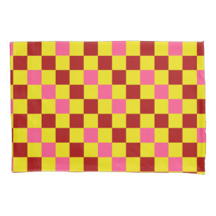 Red Yellow Pink Chequered Pattern Design Pillowcase