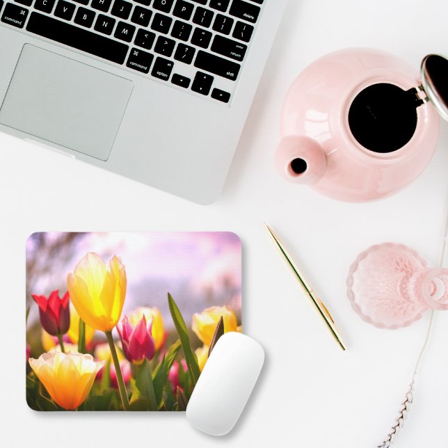 Red, Yellow & Pink Tulips in the Sun Mouse Pad (tulips mouse mat)
