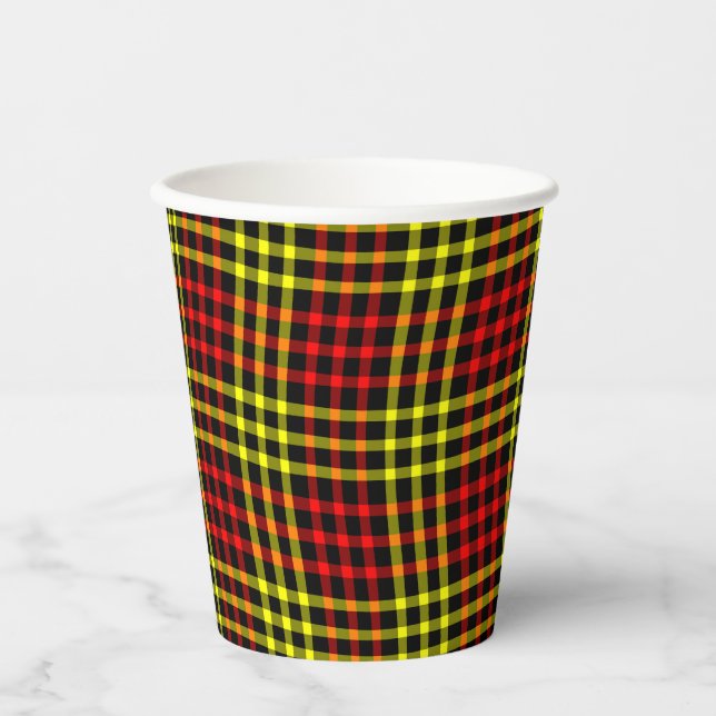 Red Yellow Plaid Chequered Seamless Pattern Paper Cups (Front)
