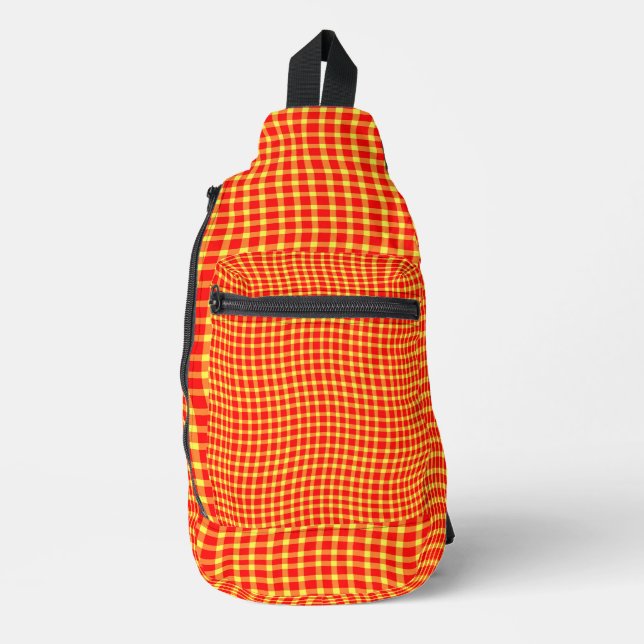Red Yellow Plaid Chequered Seamless Pattern Sling Bag (Front)