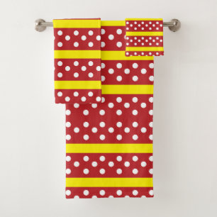 Red Yellow Polka Dot Stripes Pattern  Bath Towel Set