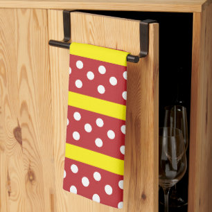 Red Yellow Polka Dot Stripes Pattern  Kitchen Towel