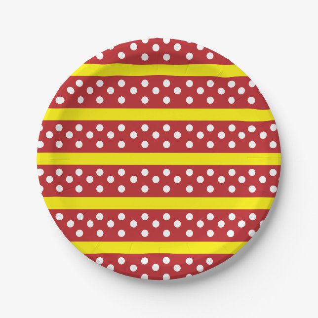 Red Yellow Polka Dot Stripes Pattern      Paper Plate (Front)