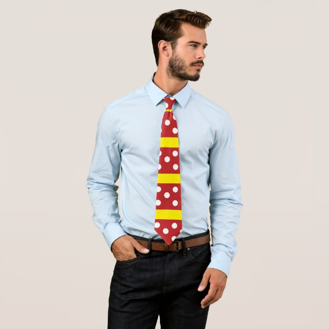 Red Yellow Polka Dot Stripes Pattern     Tie (In Situ)