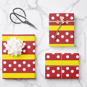 Red Yellow Polka Dot Stripes Pattern Wrapping Paper Sheet