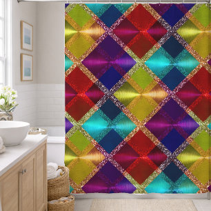 Red Yellow Purple Glitter Plaid Design