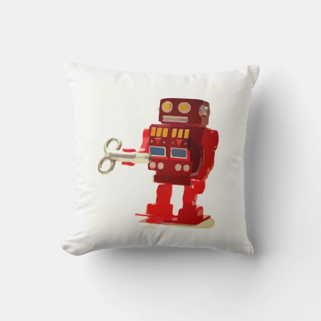 Red & Yellow Robot  Throw Pillow (Front)